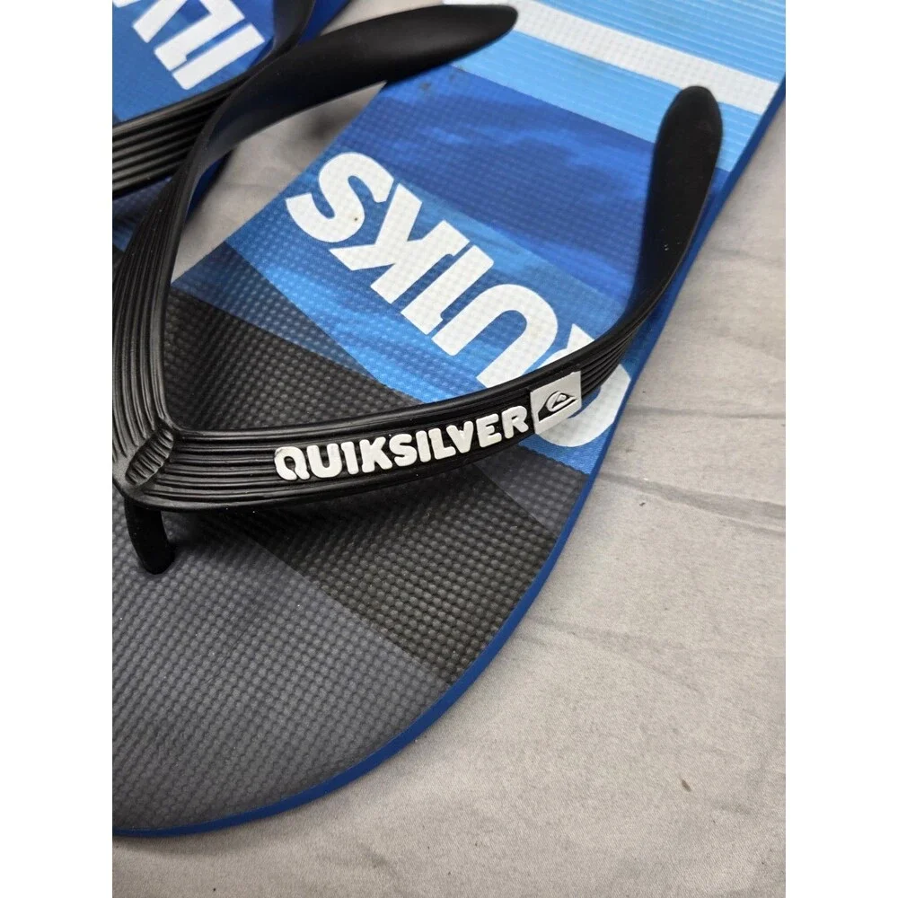 Quicksilver Mens Flip Flops Blue Black Java Slash Logo Size 12/13